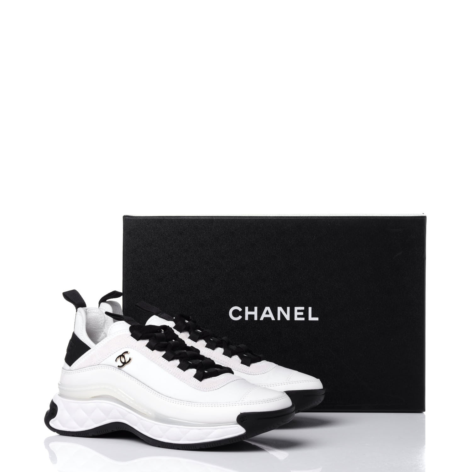 Chanel Velvet Calfskin Mixed Fibers CC Sneakers 38 Ivory Black 12 of 12