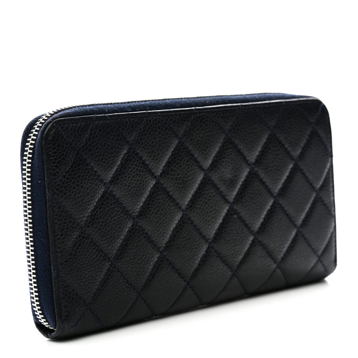 Caviar Quilted Large Gusset Zip Around Wallet Navy