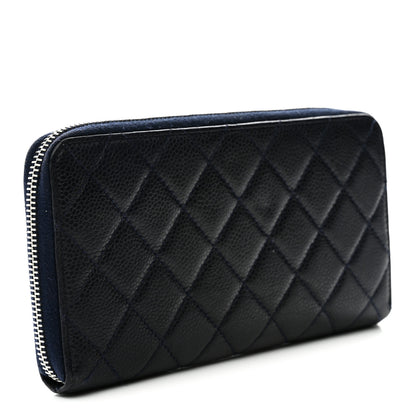 Chanel Caviar Quilted Large Gusset Zip Around Wallet Navy 3 of 9