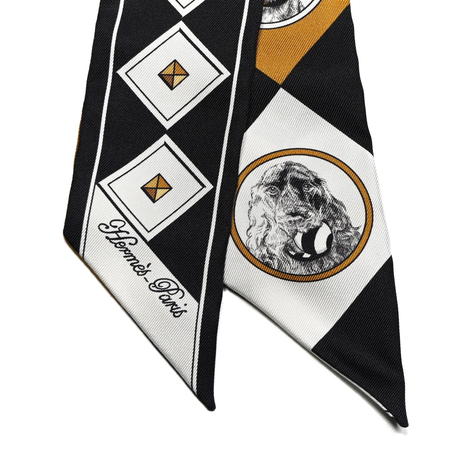 Hermes Silk Colliers et Chiens Twilly Black Gold White 2 of 4