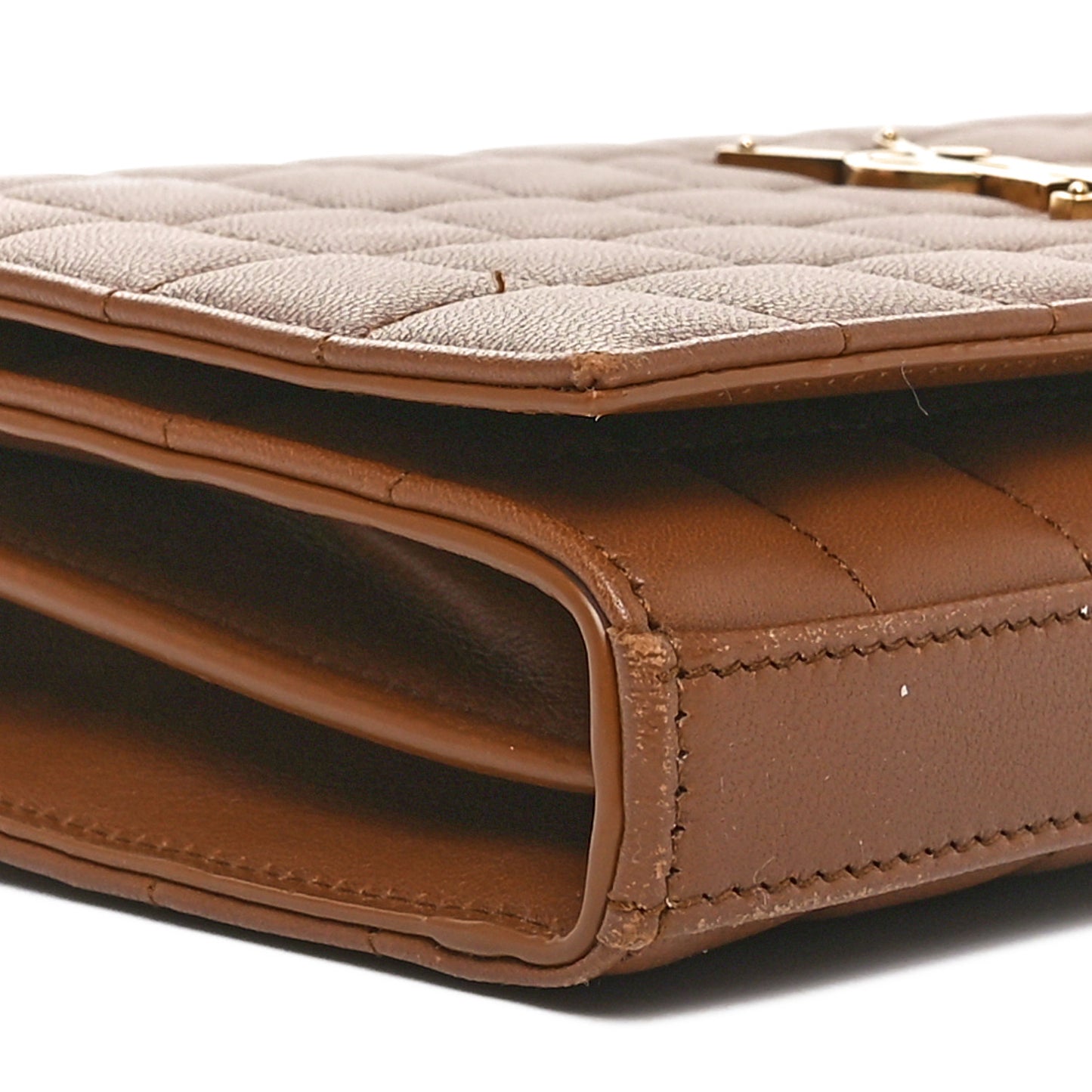 Lambskin Carre Quilted Cassandre Chain Wallet Brown