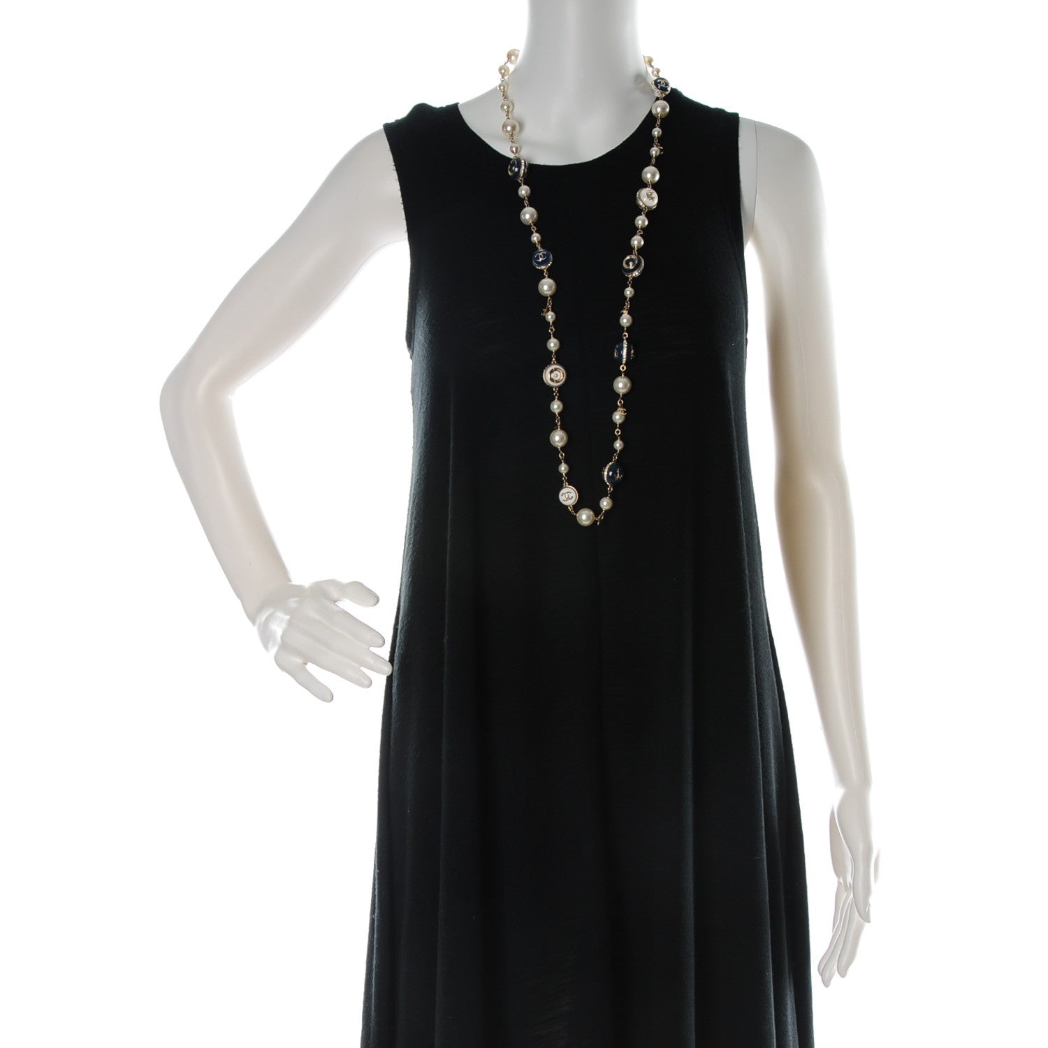 Chanel Pearl Resin Crystal CC Long Necklace Gold Blue 2 of 4