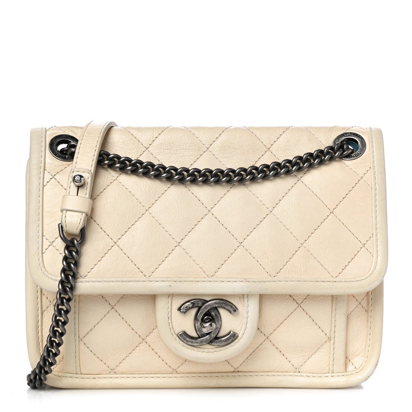 Calfskin Quilted Mini French Riviera Flap Ivory