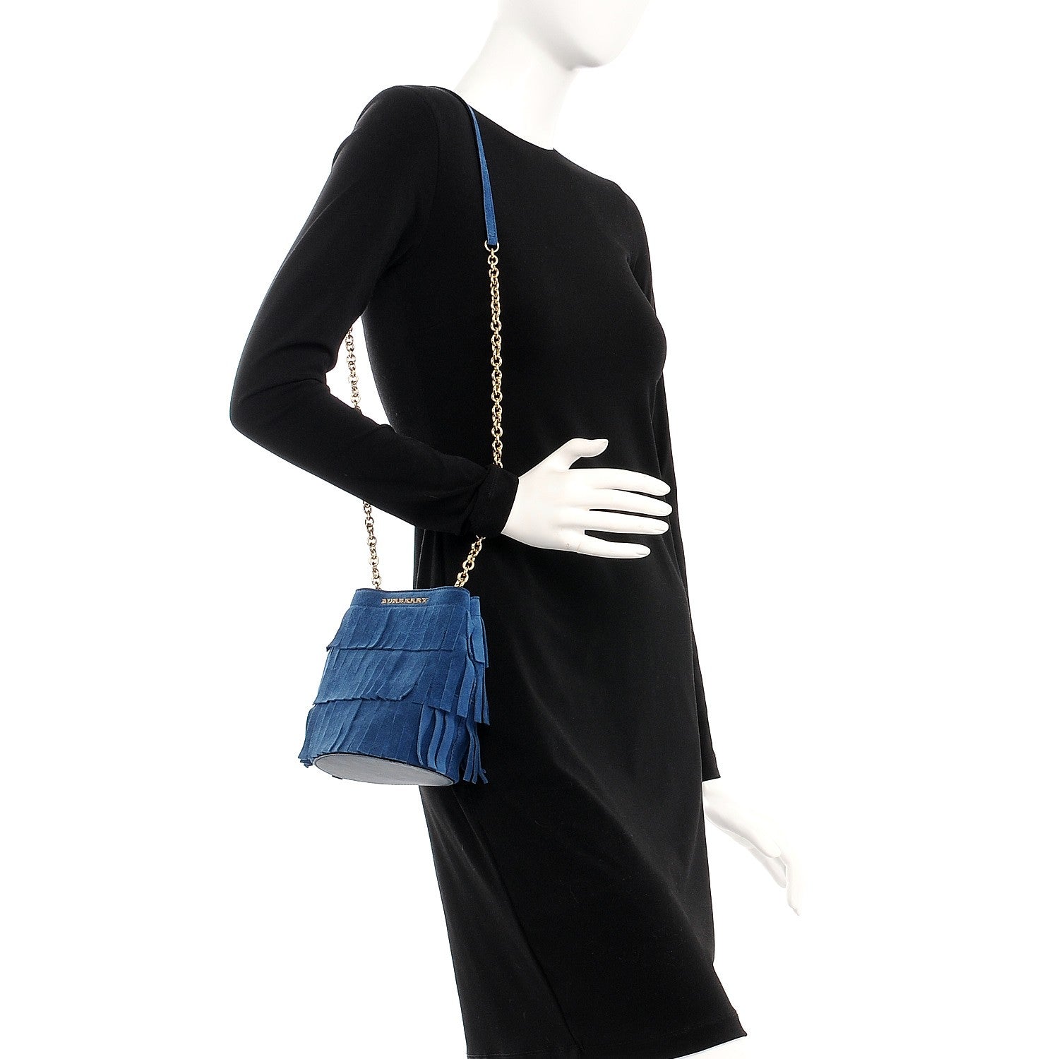 Burberry Suede Fringe Mini Bucket Bag Marine 2 of 8