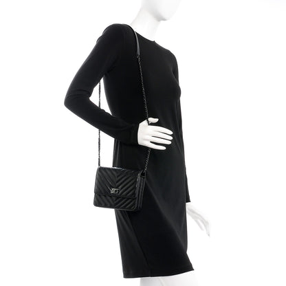 Chanel Aged Calfskin Chevron Quilted Reissue 2.55 Square Wallet On Chain WOC So Black 2 of 9
