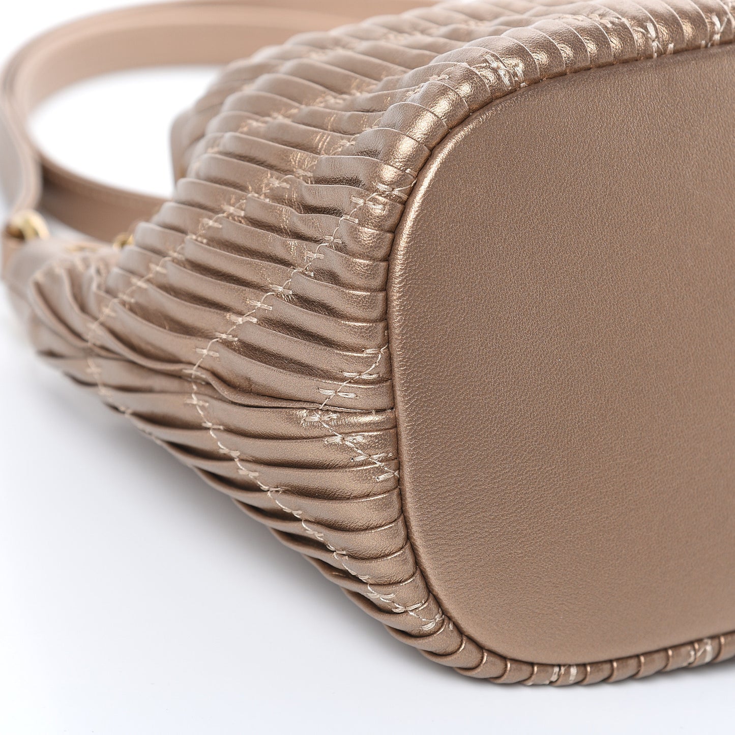 Metallic Lambskin Coco Pleats Small Drawstring Bag Gold