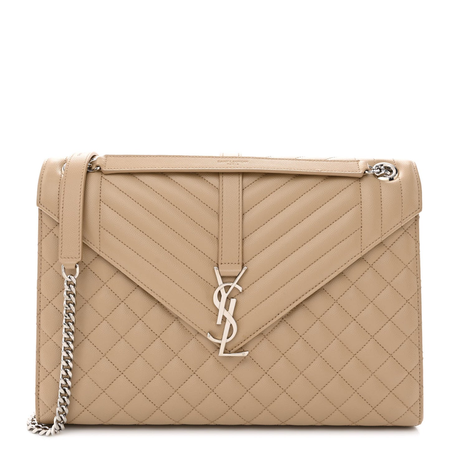 Grain De Poudre Mixed Matelasse Large Triquilt Monogram Satchel Dark Beige