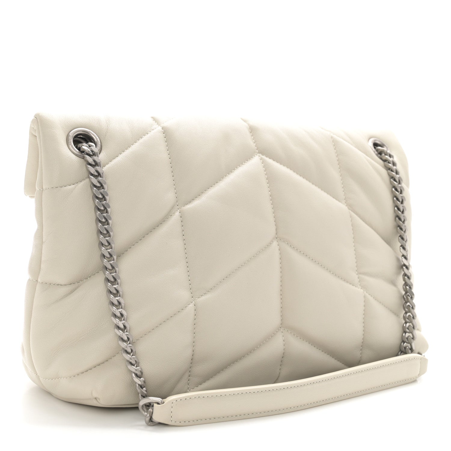 Saint Laurent Lambskin Quilted Toy Loulou Puffer Monogram Chain Satchel Crema Soft 3 of 10