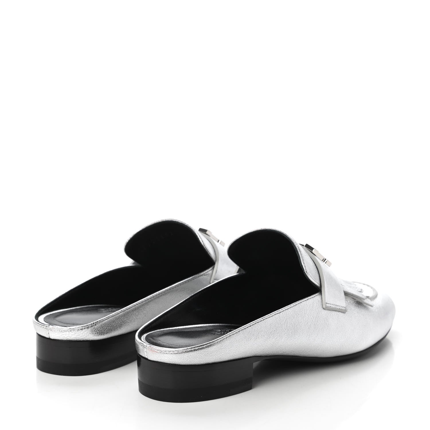 Hermes Metallic Goatskin Rivoli Mules 36 Gris Argente 4 of 9