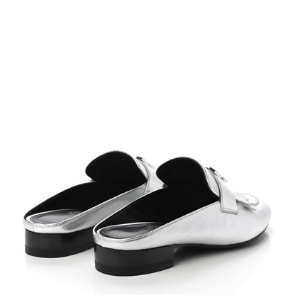Hermes Metallic Goatskin Rivoli Mules 36 Gris Argente 4 of 9