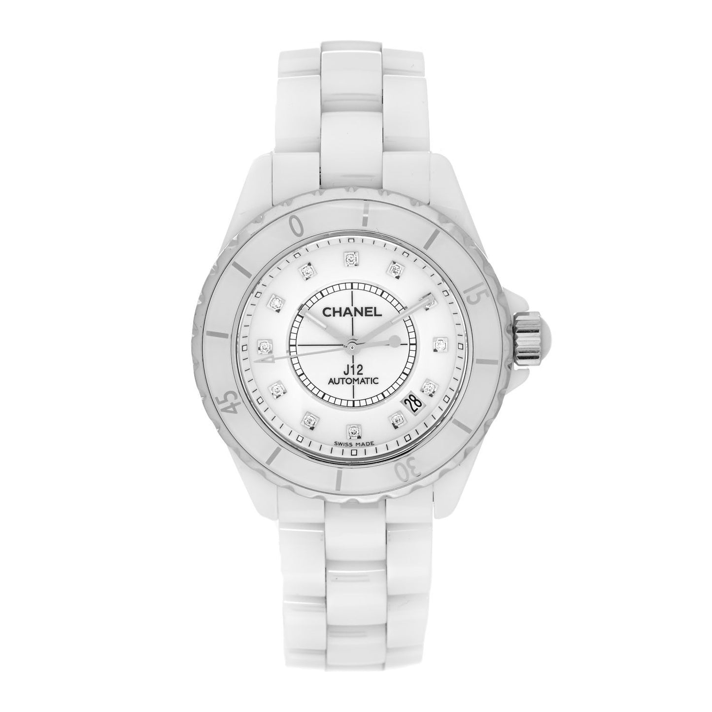 Stainless Steel Ceramic Diamond 38mm J12 Automatic Watch White
