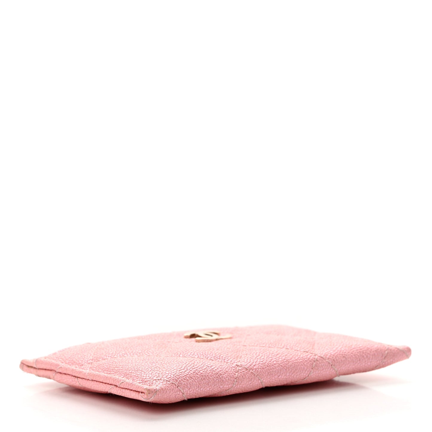 Iridescent Caviar Quilted Card Holder Rose Pink