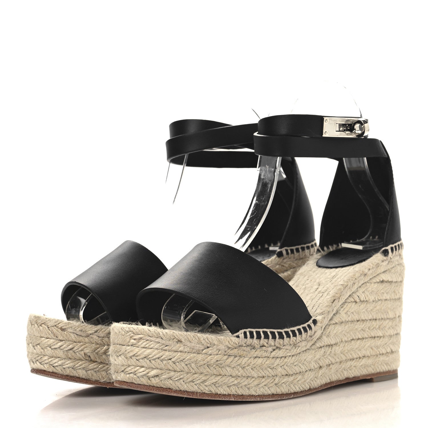 Hermes Calfskin Tipoli Espadrille Wedges 39 Black 4 of 9