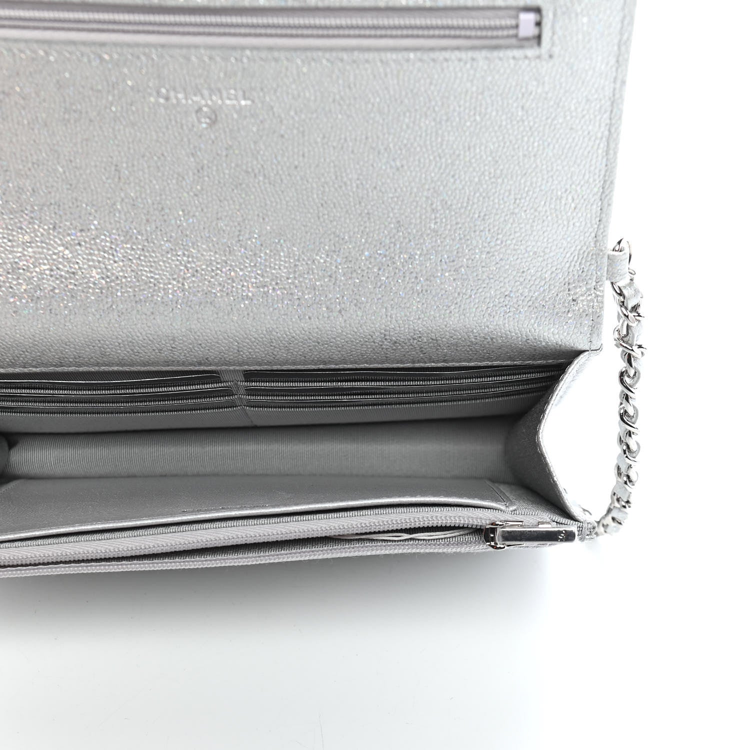 Chanel Glittered Metallic Caviar Quilted Wallet On Chain WOC Silver 5 of 9