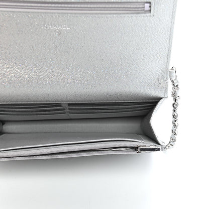 Chanel Glittered Metallic Caviar Quilted Wallet On Chain WOC Silver 5 of 9