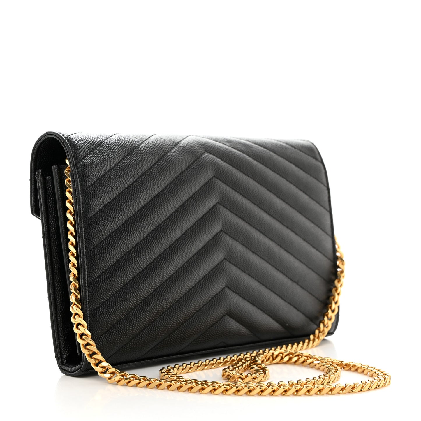 Grain De Poudre Matelasse Chevron Monogram Chain Wallet Black