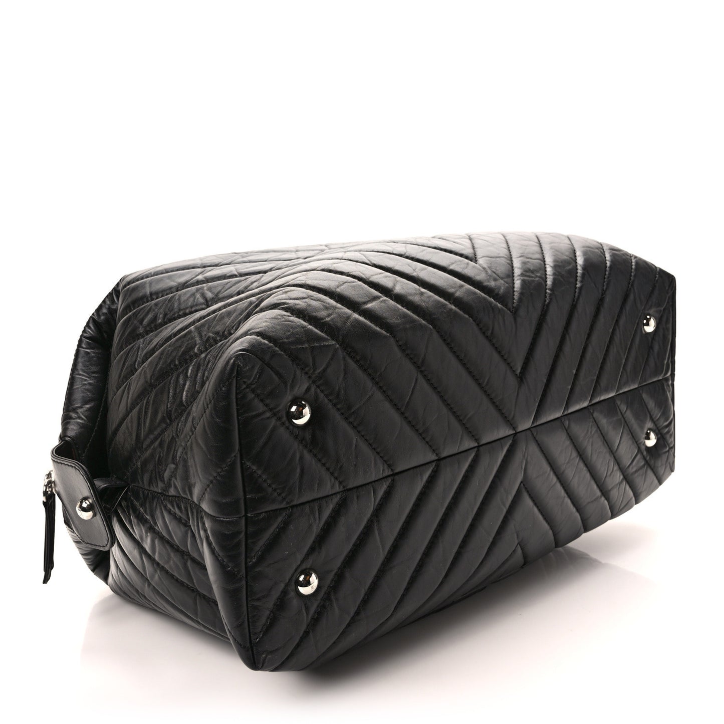 Aged Calfskin Chevron Quilted Duffle Bag Black