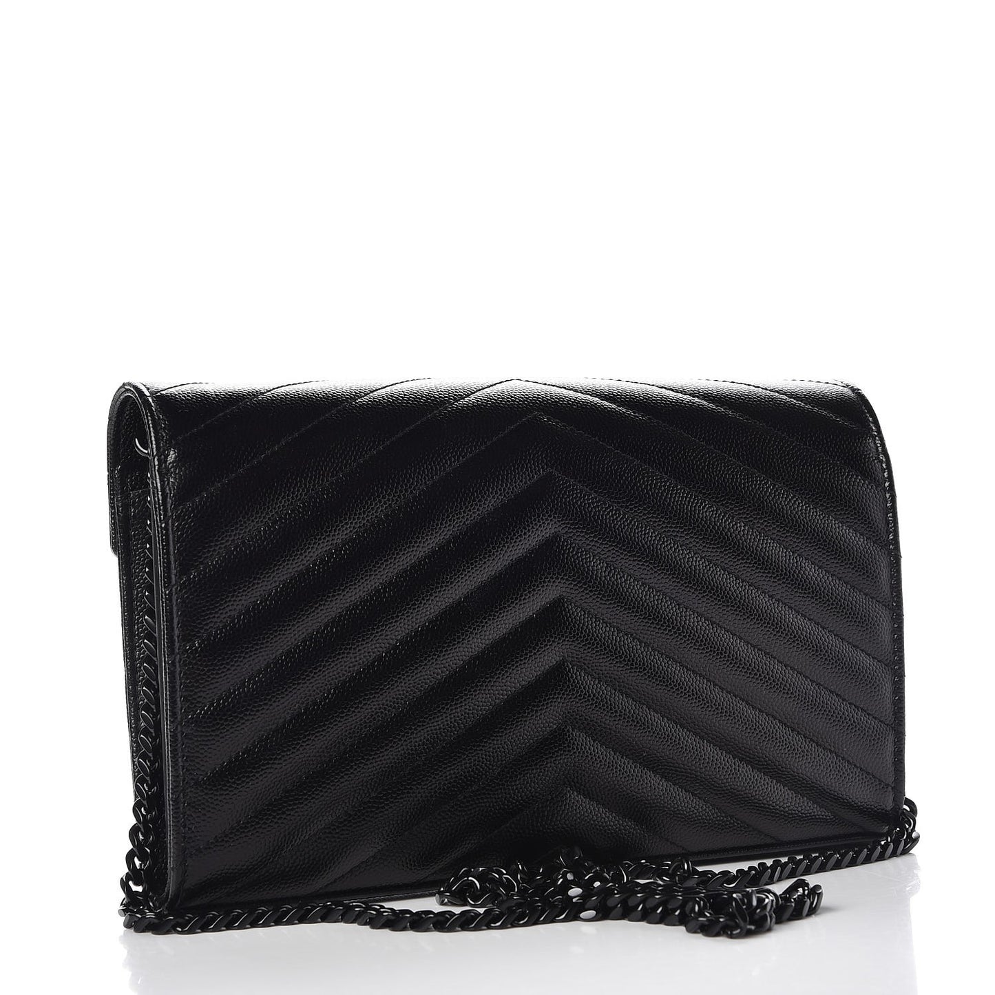 Grain De Poudre Matelasse Chevron Monogram Chain Wallet Black