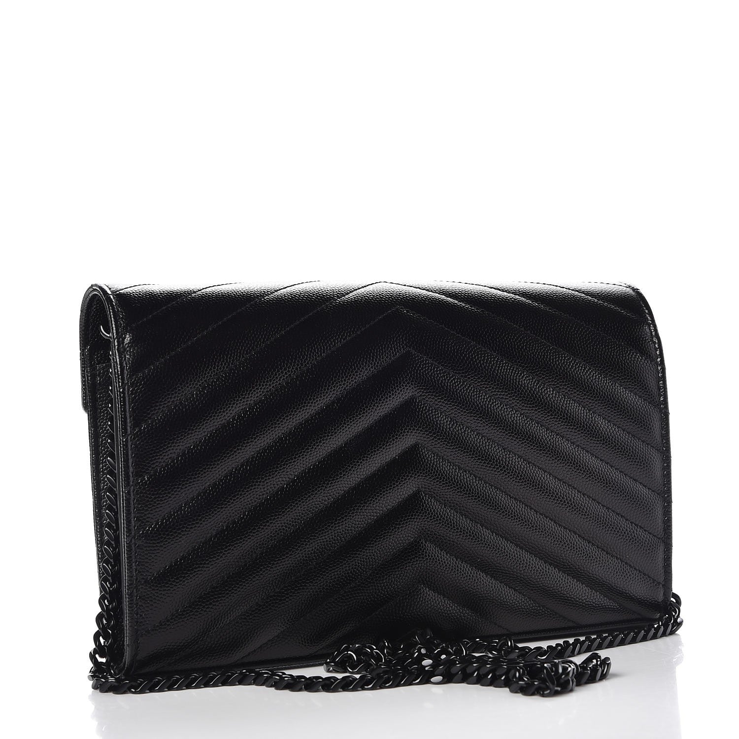Saint Laurent Grain De Poudre Matelasse Chevron Monogram Chain Wallet Black 3 of 6