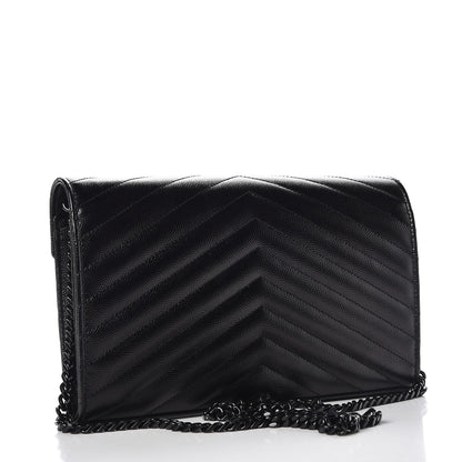 Saint Laurent Grain De Poudre Matelasse Chevron Monogram Chain Wallet Black 3 of 6