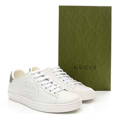 Gucci Calfskin Interlocking G Perforated Womens Ace Sneakers 38.5 White Grey Sky 11 of 11