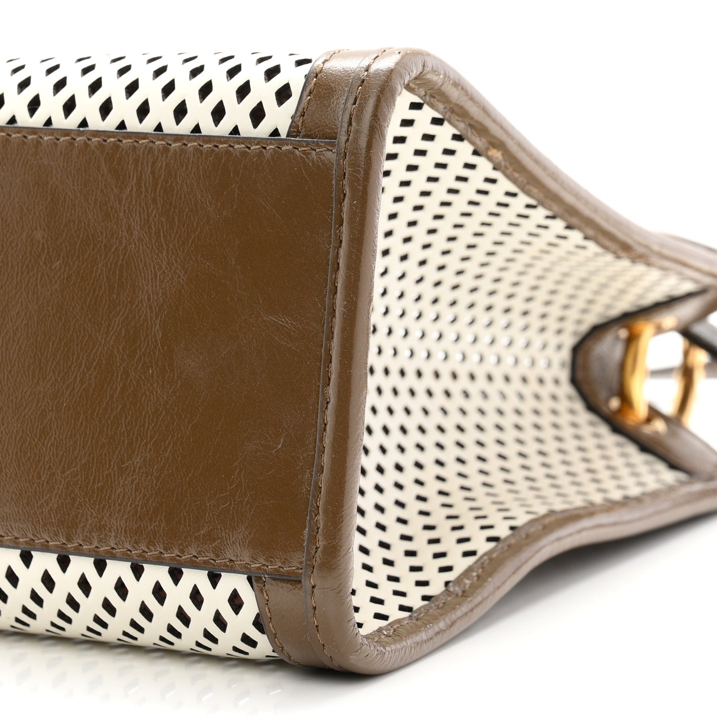 Vitello Liberty Glossy Lambskin Perforated Small Runaway Shopper Tote White Ice Rust Maya