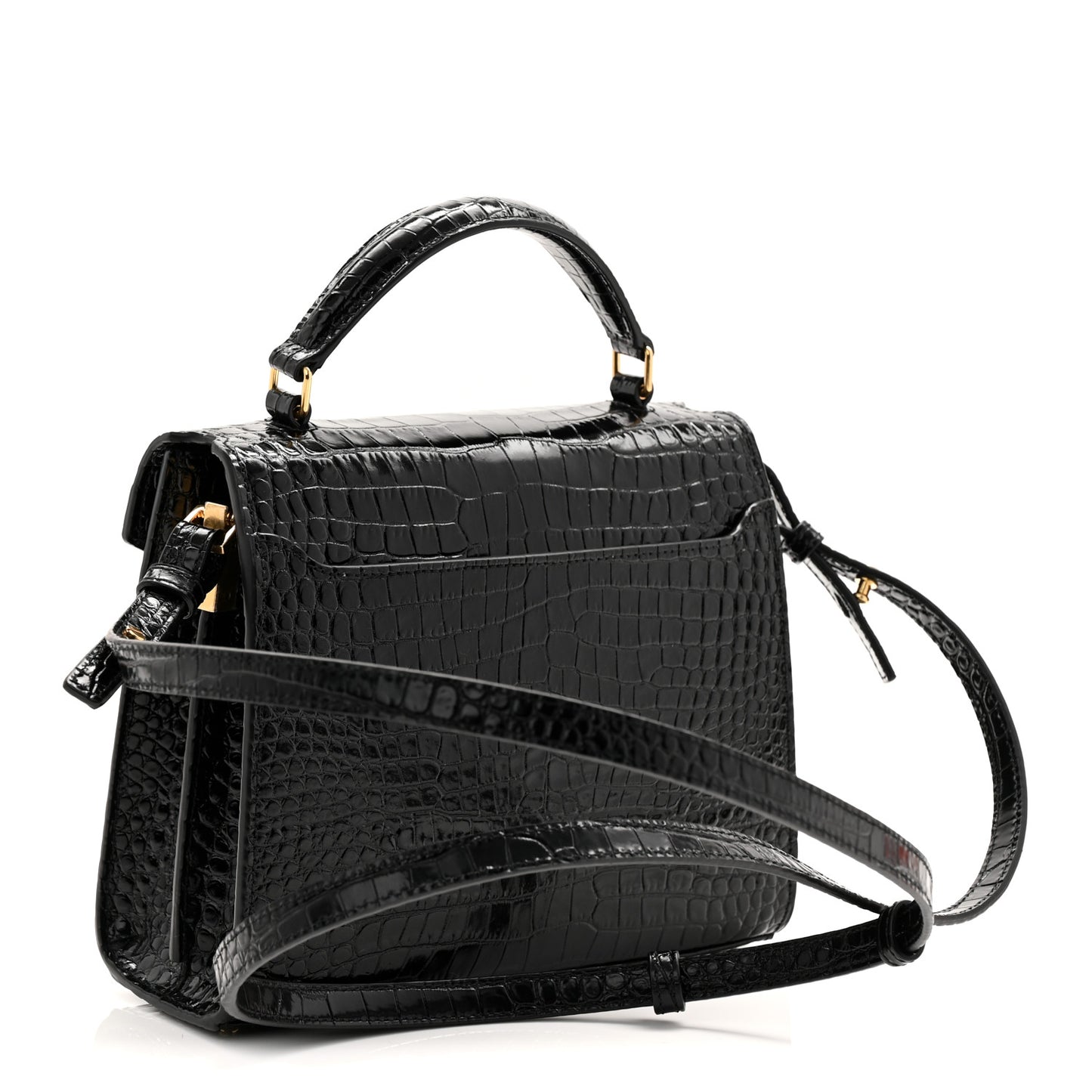 Calfskin Crocodile Embossed Mini Classic Monogram Cassandra Top Handle Black
