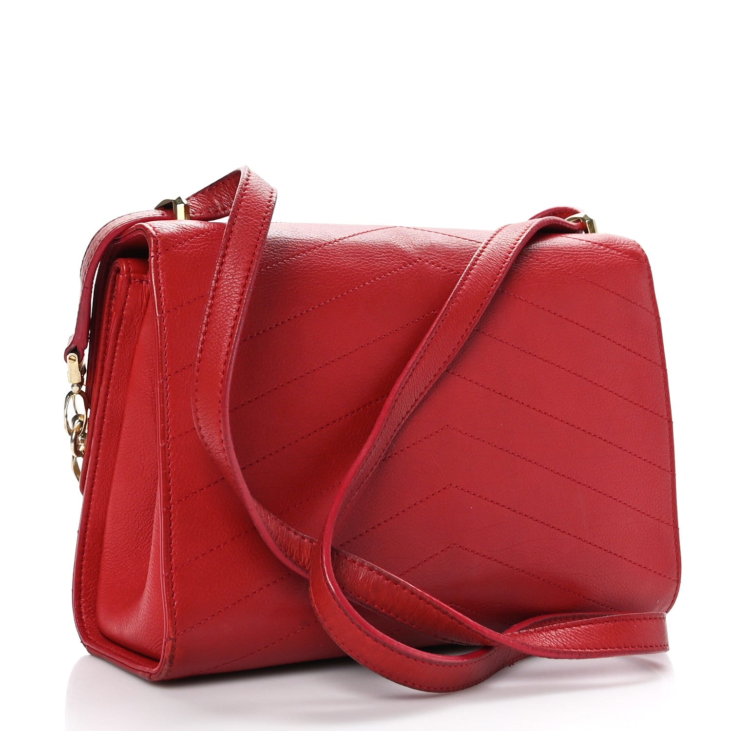 Chanel Calfskin Chevron Quilted Casual Trip Flap Red 3 of 12