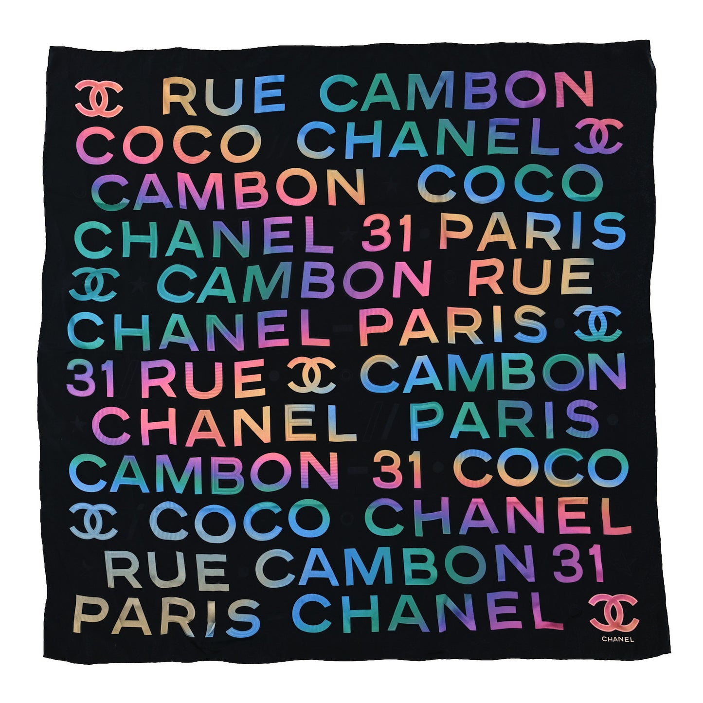 Silk Rue Cambon CC Square Scarf Black Multicolor