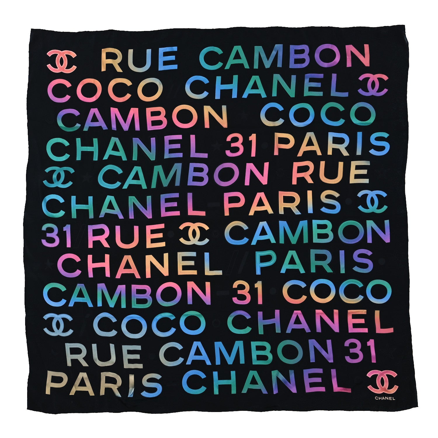 Chanel Silk Rue Cambon CC Square Scarf Black Multicolor 1 of 3