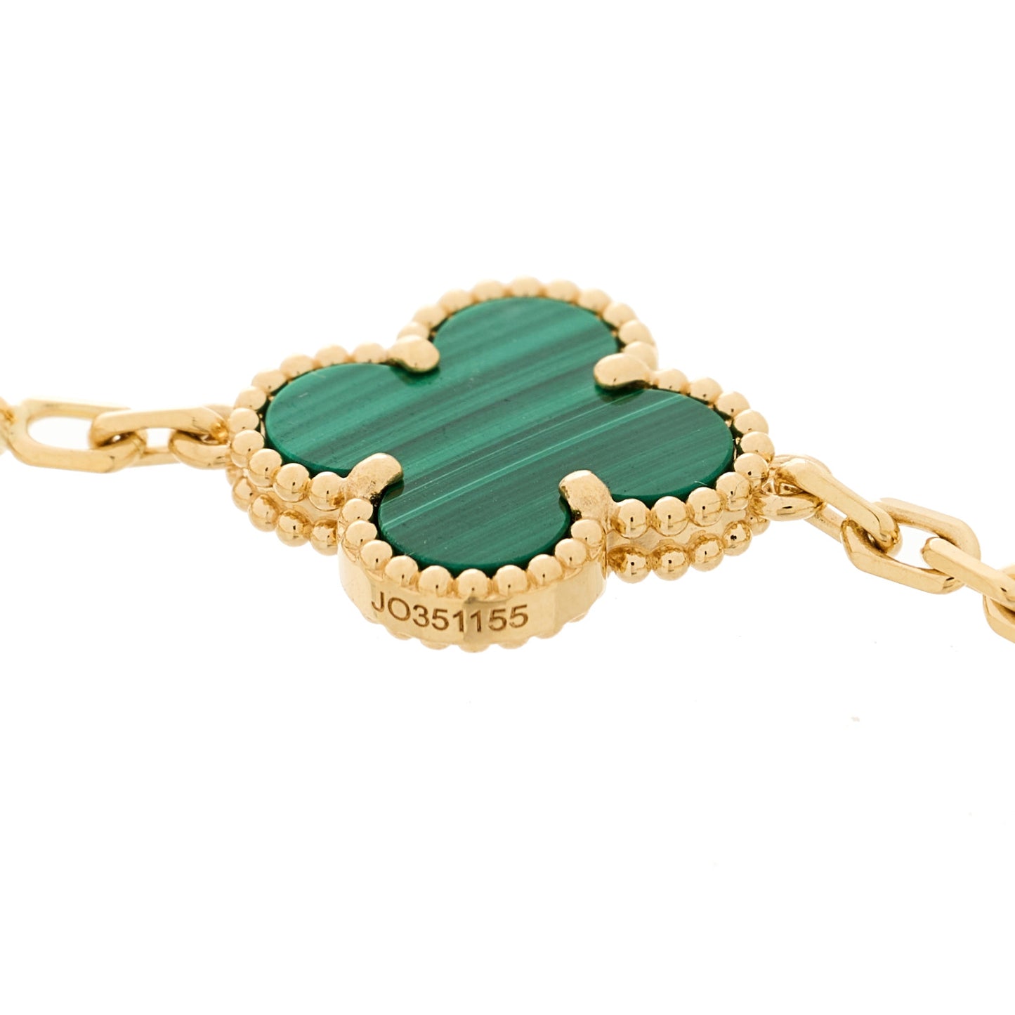18K Yellow Gold Malachite 5 Motifs Vintage Alhambra Bracelet