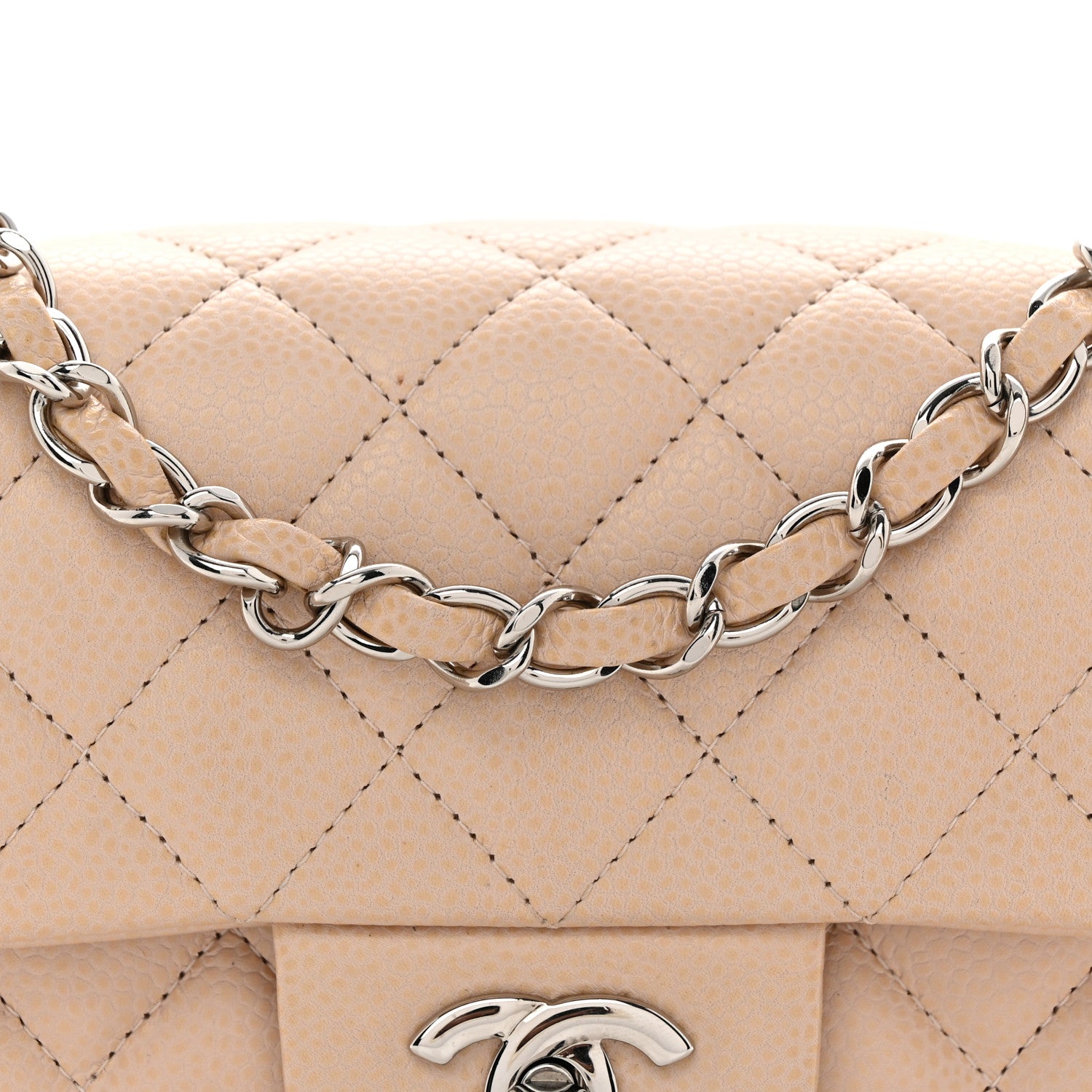 Chanel Caviar Quilted Mini Rectangular Flap  Light Beige 8 of 13