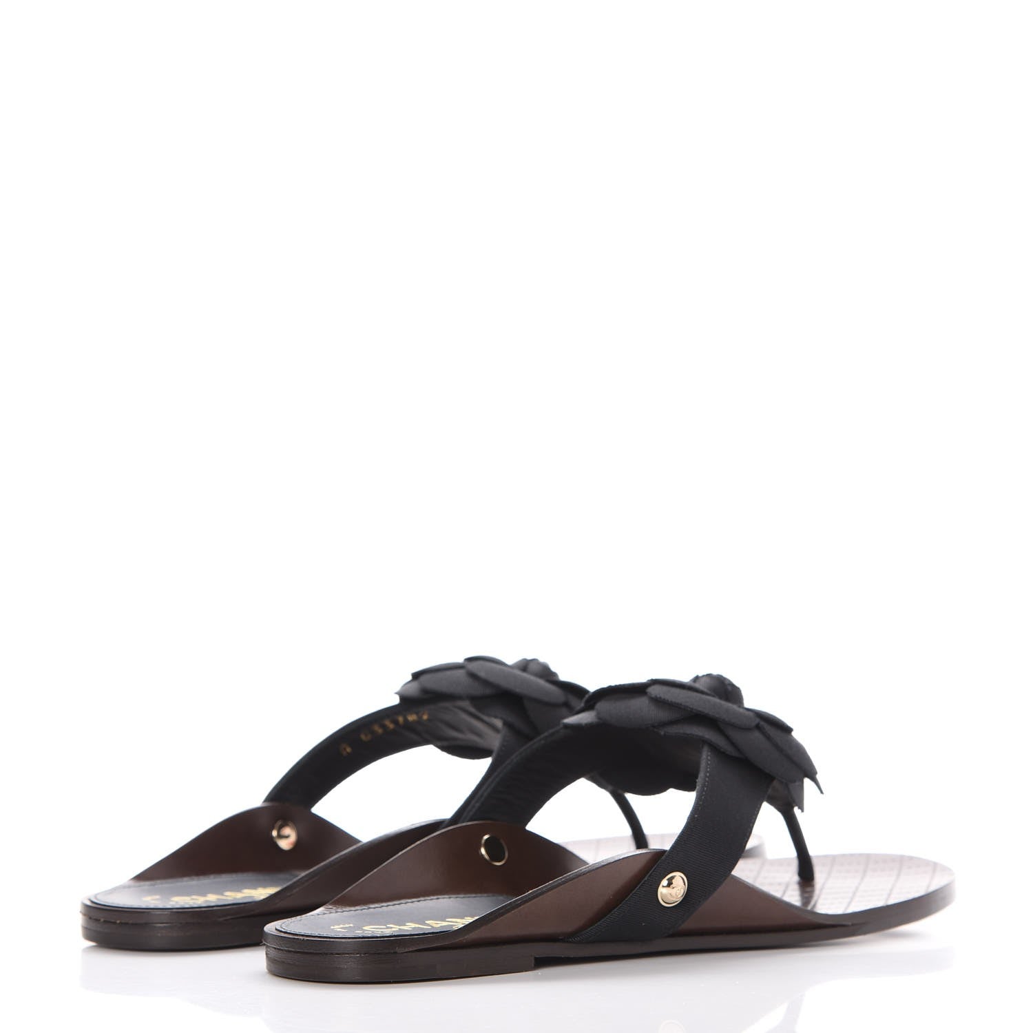 Chanel Grosgrain Camellia Thong Sandals 39 Black 4 of 9