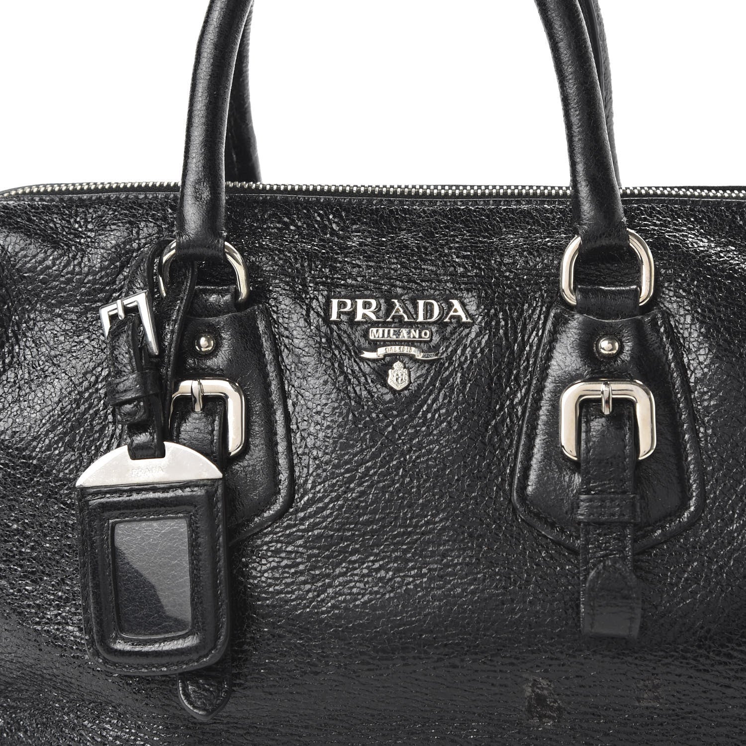 Prada Vernice Naplak Zipper Bowler Tote Black 9 of 9