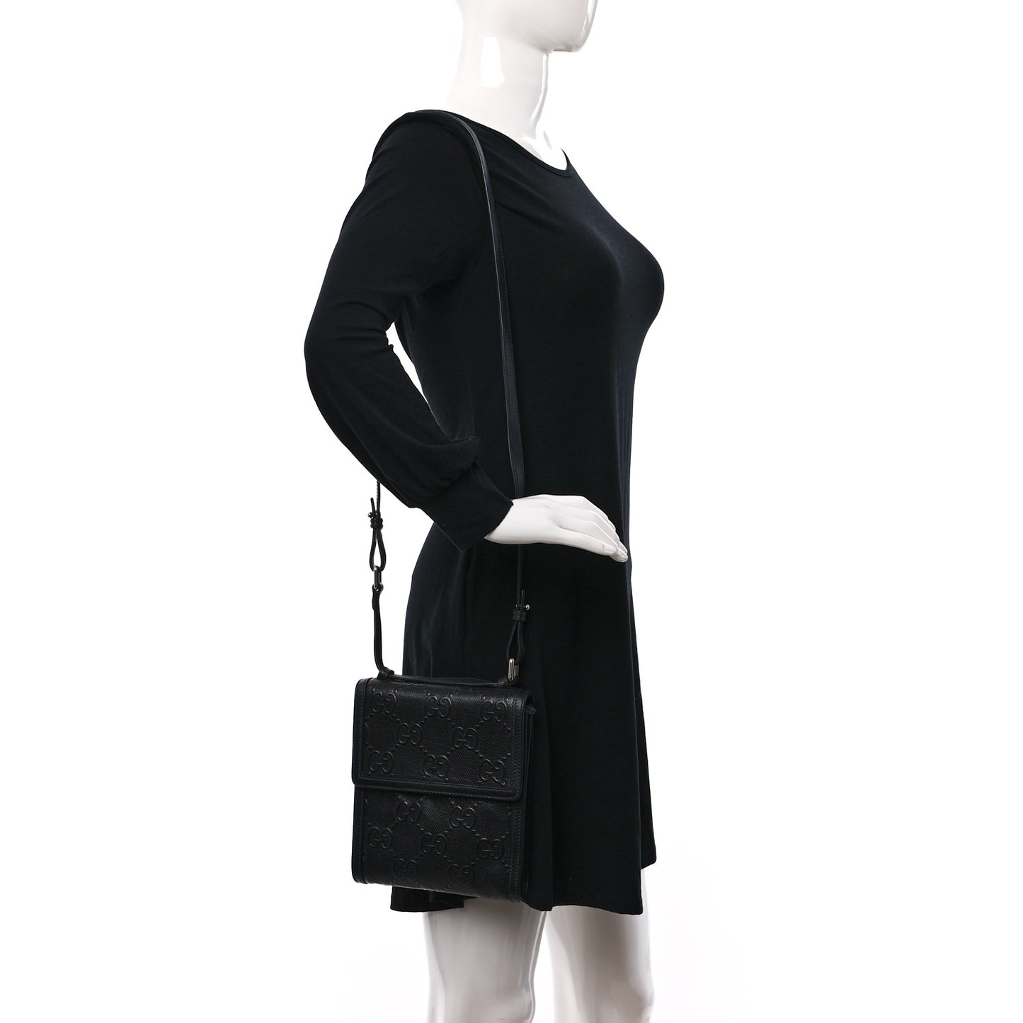 Calfskin GG Tennis Embossed Messenger Bag Black