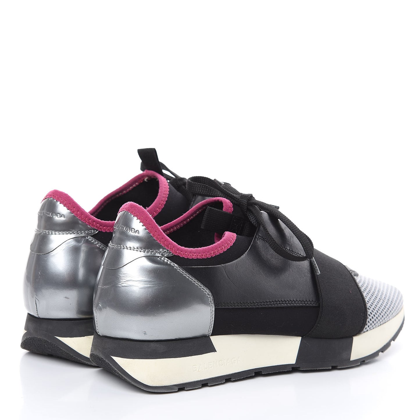 Mesh Calfskin Neoprene Patent Womens Race Runner Sneakers 40 Black Silver Pink