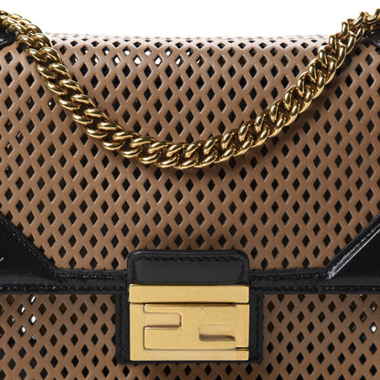 Fendi Vitello Liberty Glossy Lambskin Perforated Small Kan U Shoulder Bag Sand Mimosa Black 9 of 9