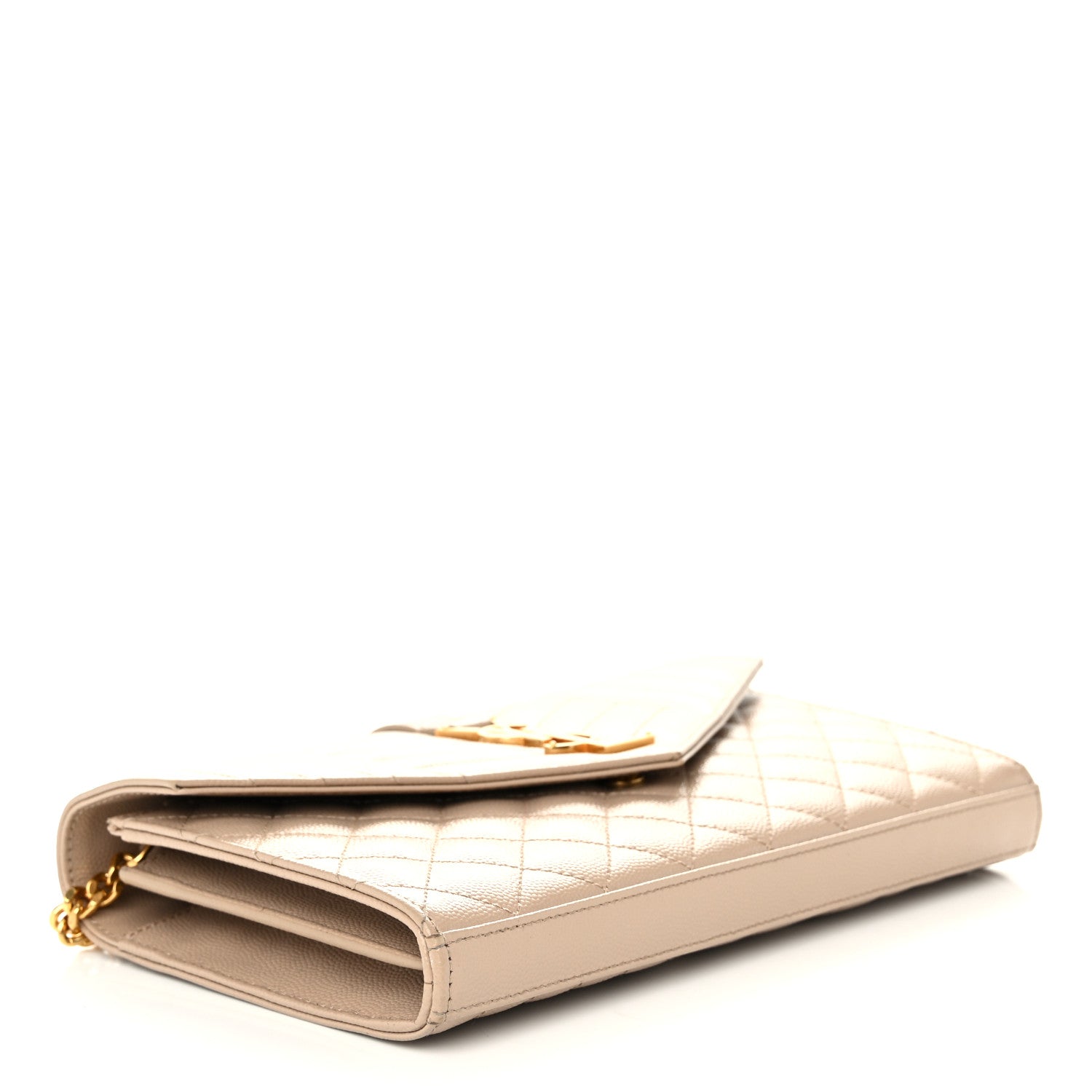 Saint Laurent Grain De Poudre Mixed Matelasse Triquilt Monogram Chain Wallet Dark Beige 4 of 11