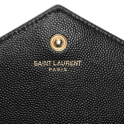 Saint Laurent Grain De Poudre Matelasse Chevron Monogram Chain Wallet Black 6 of 7