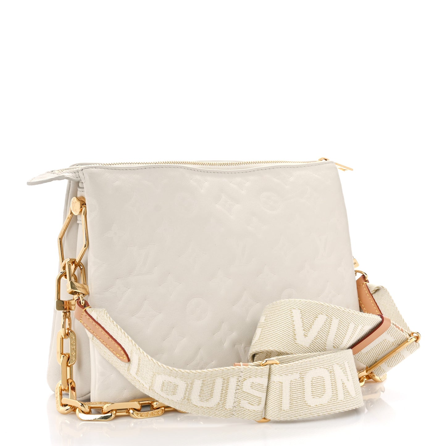 Lambskin Embossed Monogram Coussin PM Beige Cream