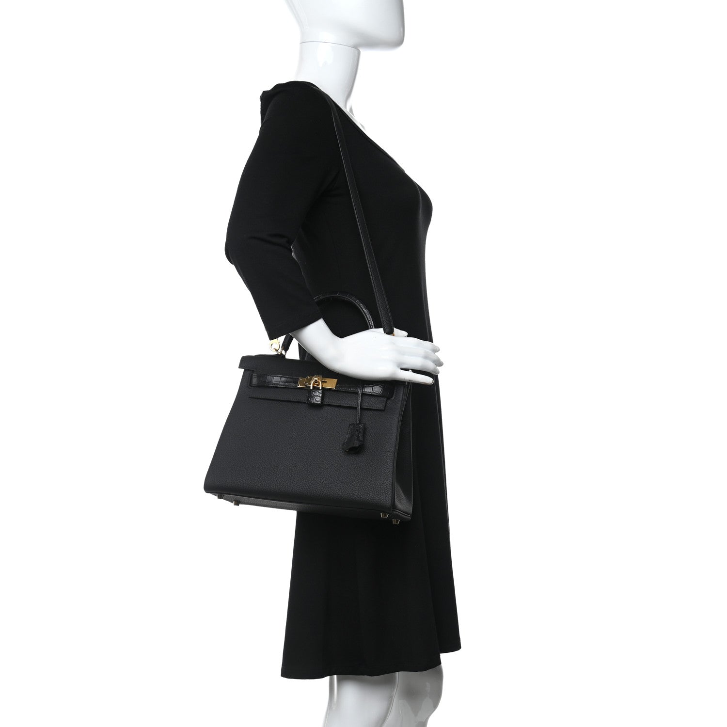 Hermes Togo Matte Porosus Crocodile Kelly Retourne Touch 28 Black 2 of 10