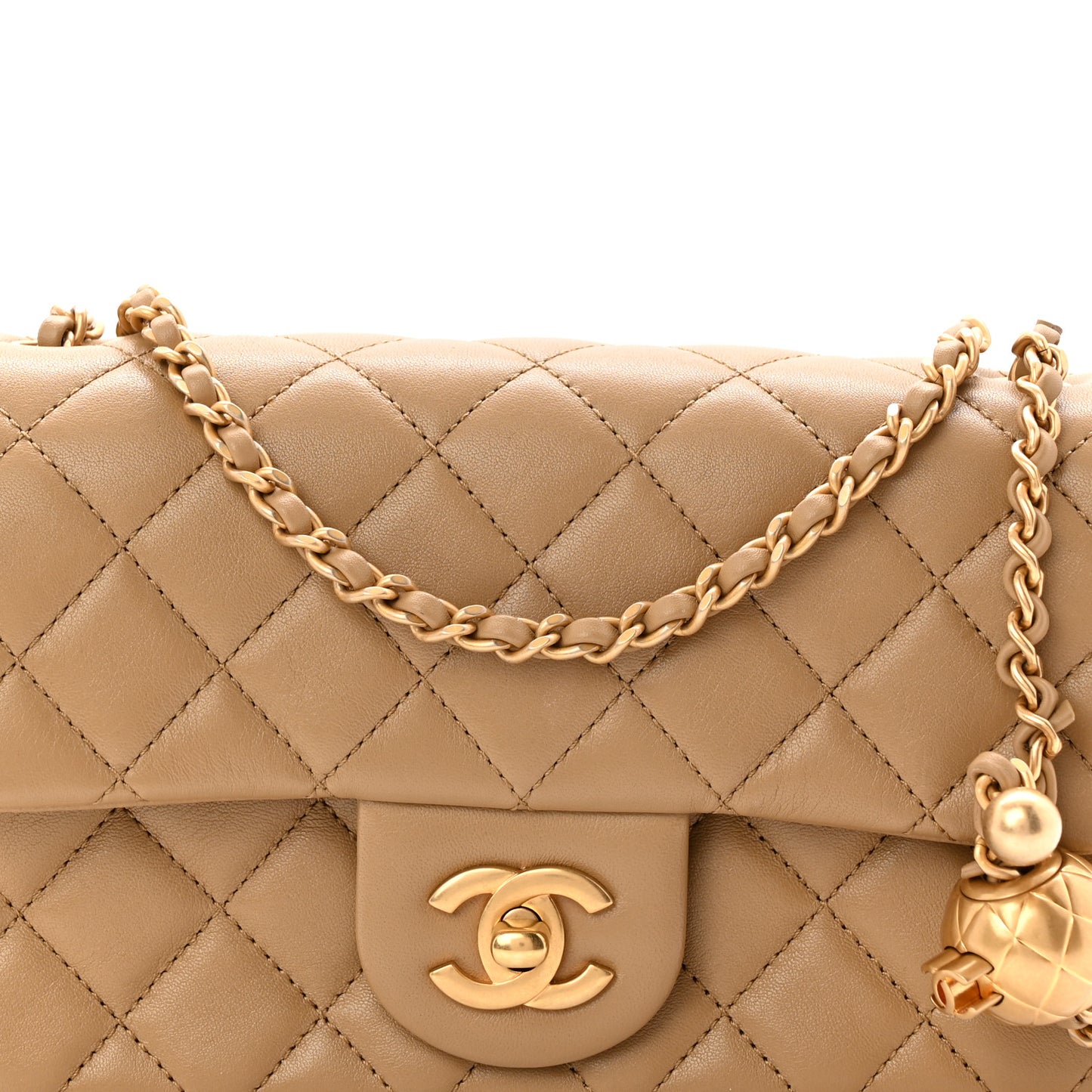 Lambskin Quilted Mini Rectangular Pearl Crush Flap Dark Beige