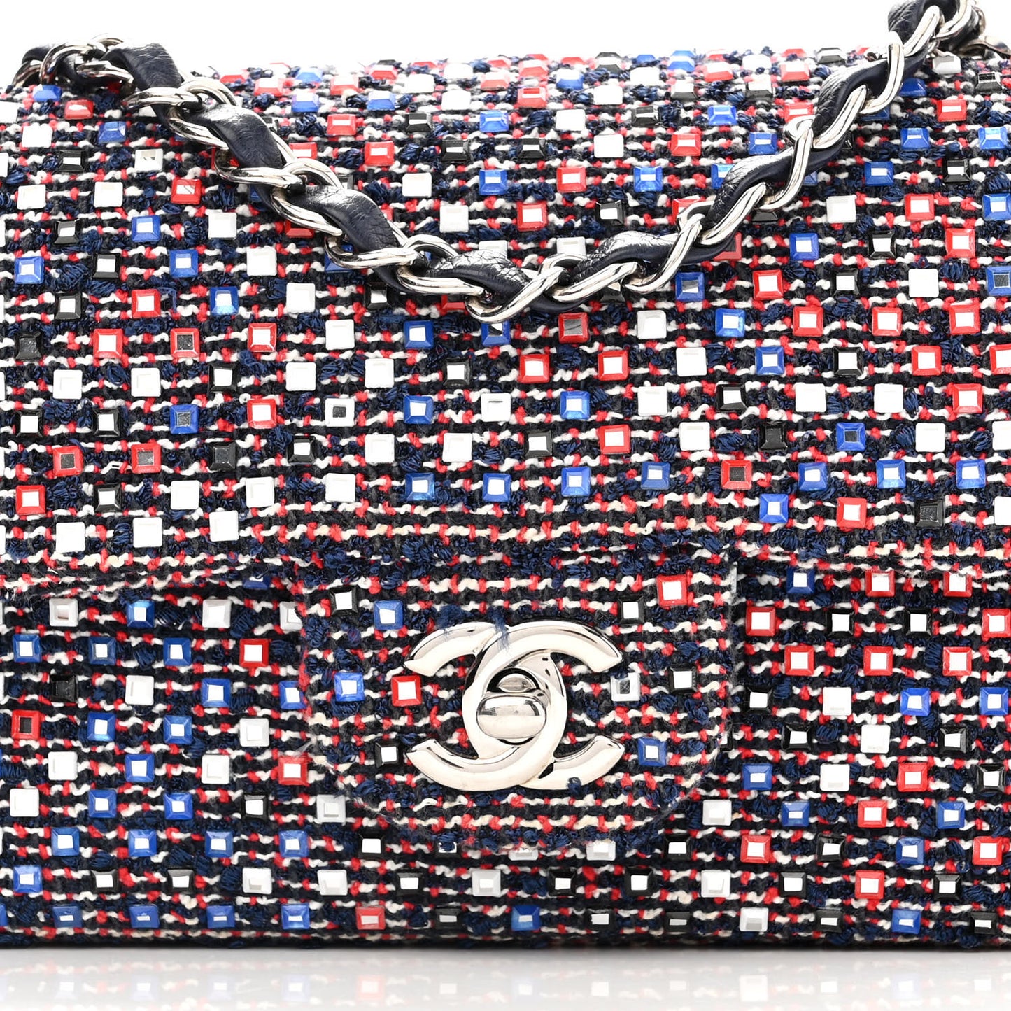 Sequin Tweed Mini Rectangular Flap Red White Blue