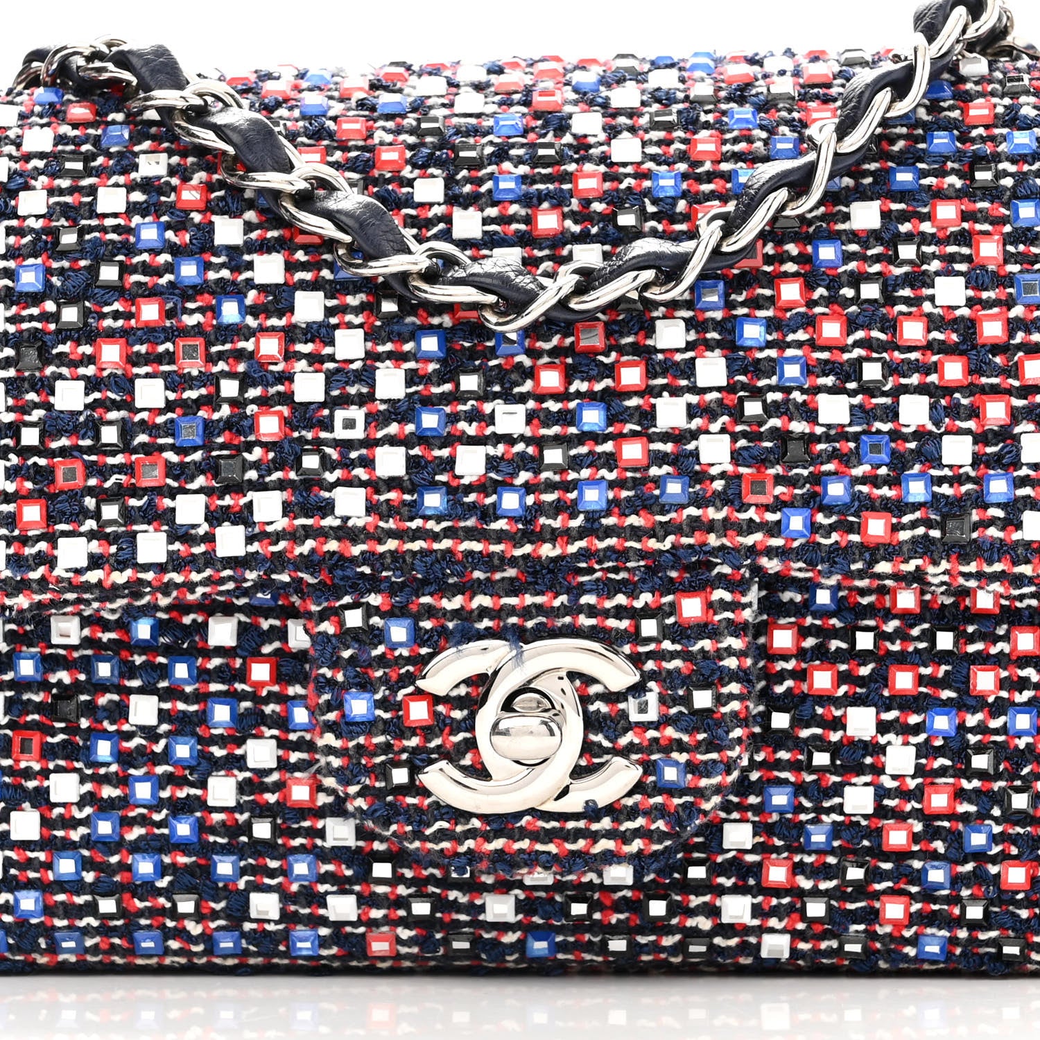 Chanel Sequin Tweed Mini Rectangular Flap Red White Blue 8 of 10