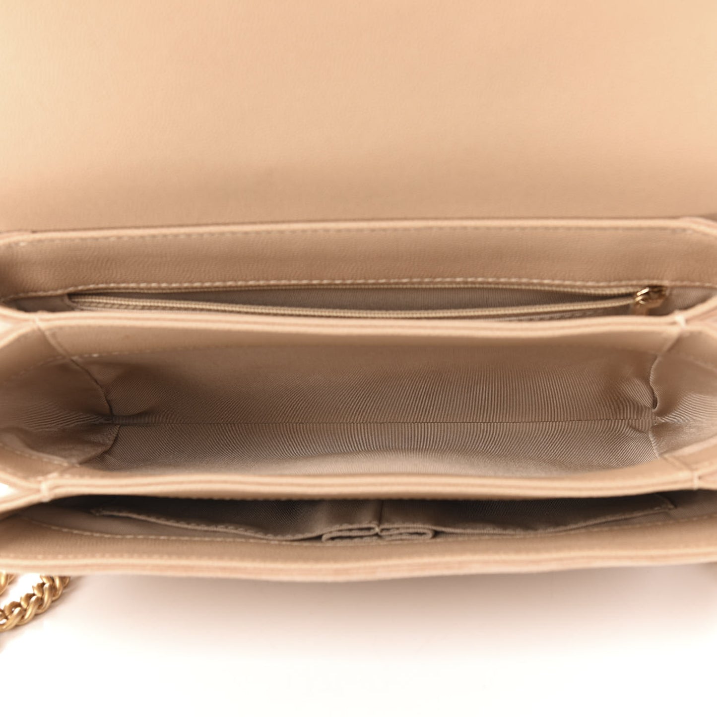 Grained Calfskin Stitched Enamel CC Flap Bag Beige