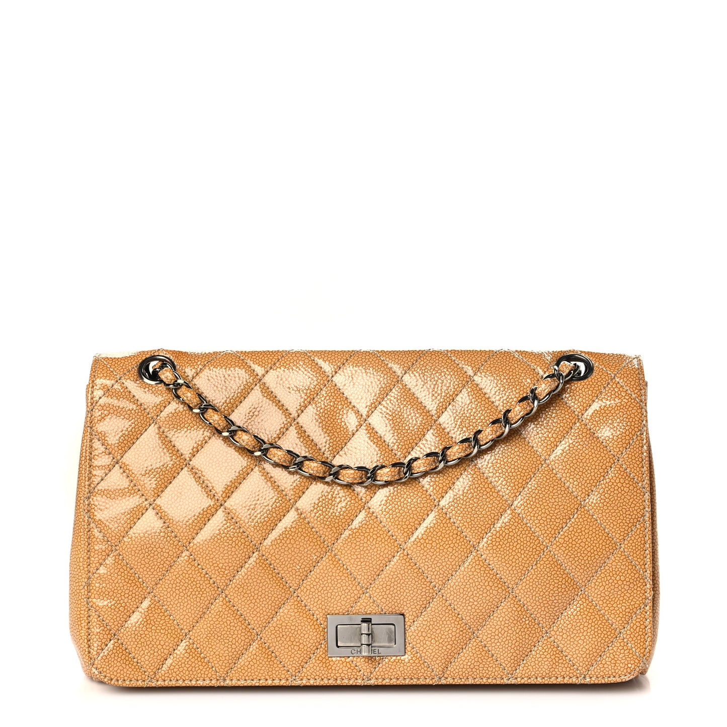 Glazed Caviar Diamond Shine Large Flap Beige