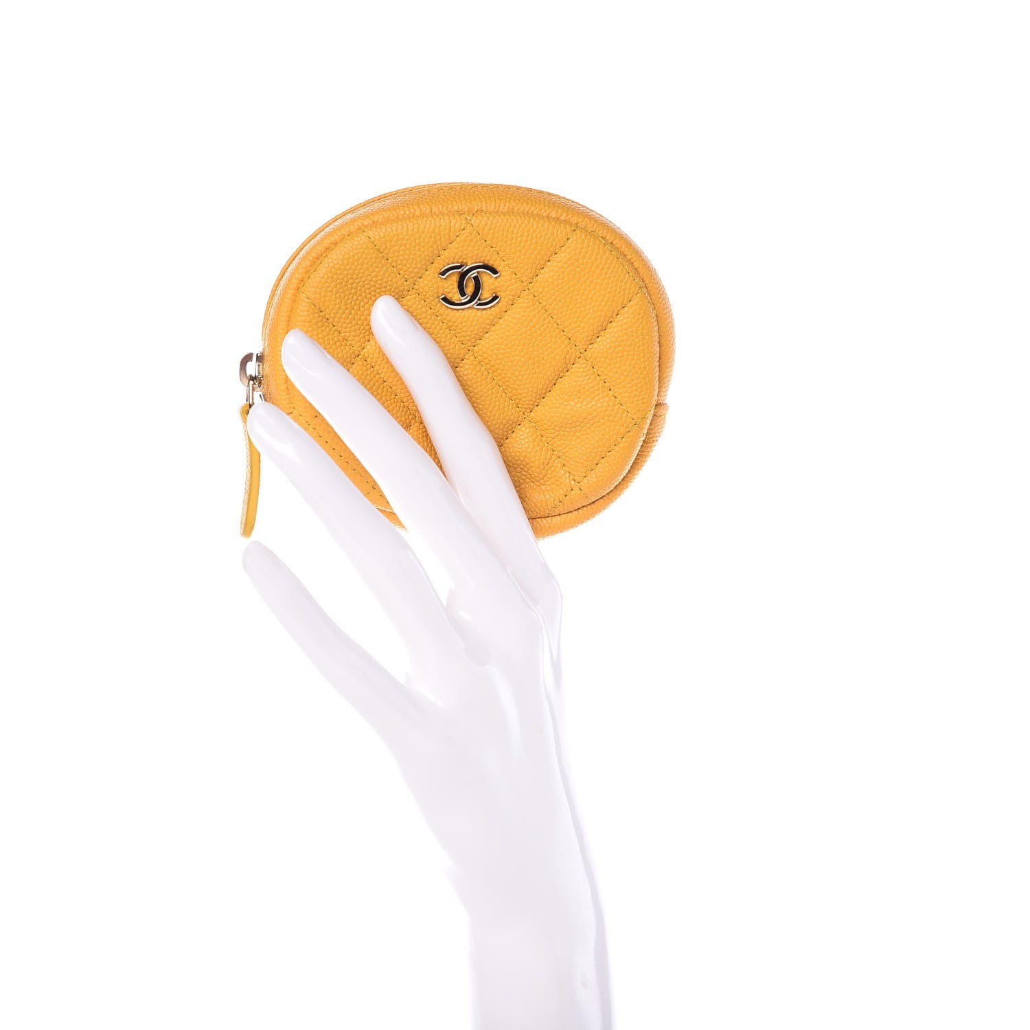 Chanel Caviar Quilted Zip Around Classic Coin Purse Yellow 2 of 8