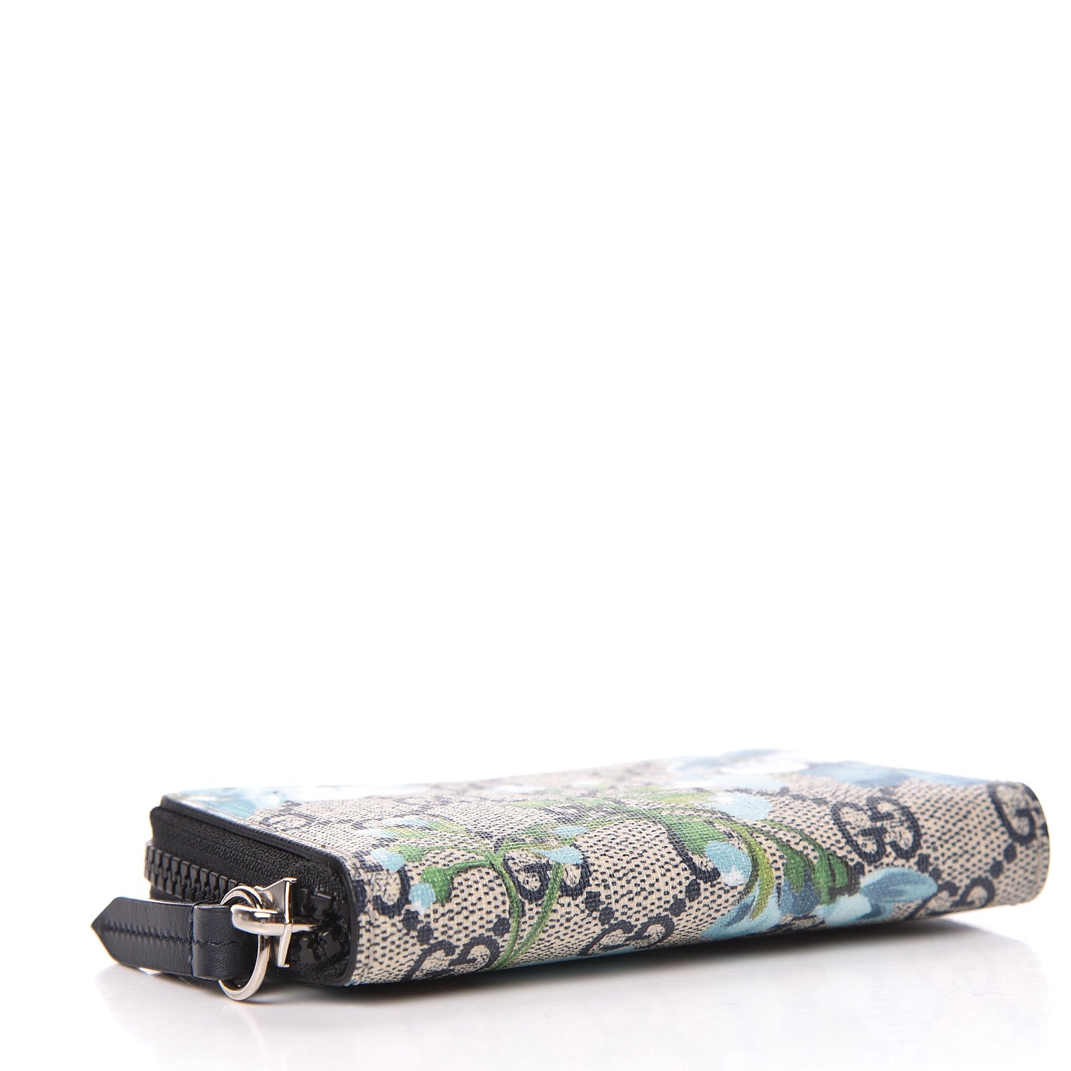 Gucci GG Supreme Monogram Blooms Zip Around Card Case Wallet Beige Blue Navy 4 of 7