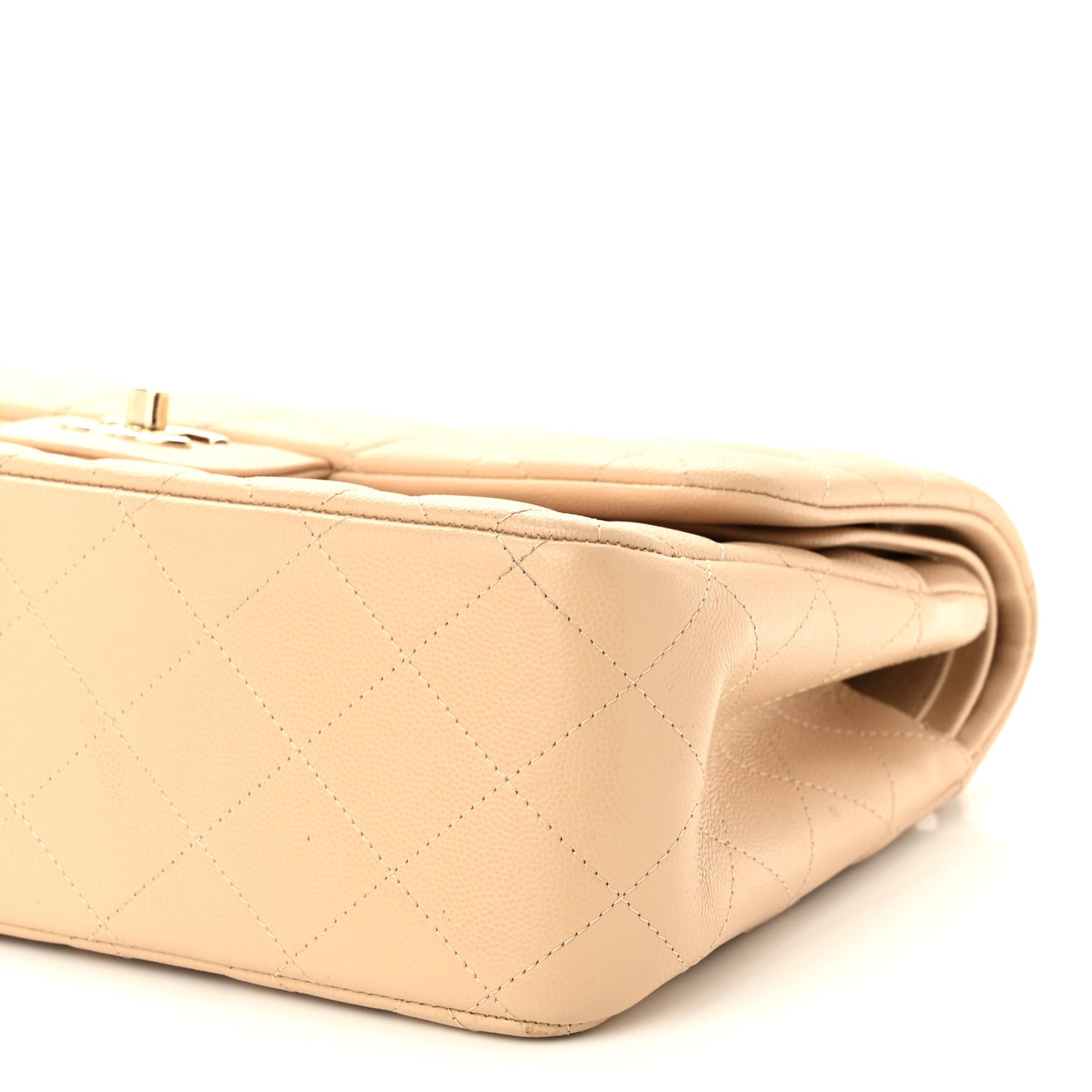 Caviar Quilted Jumbo Double Flap Light Beige