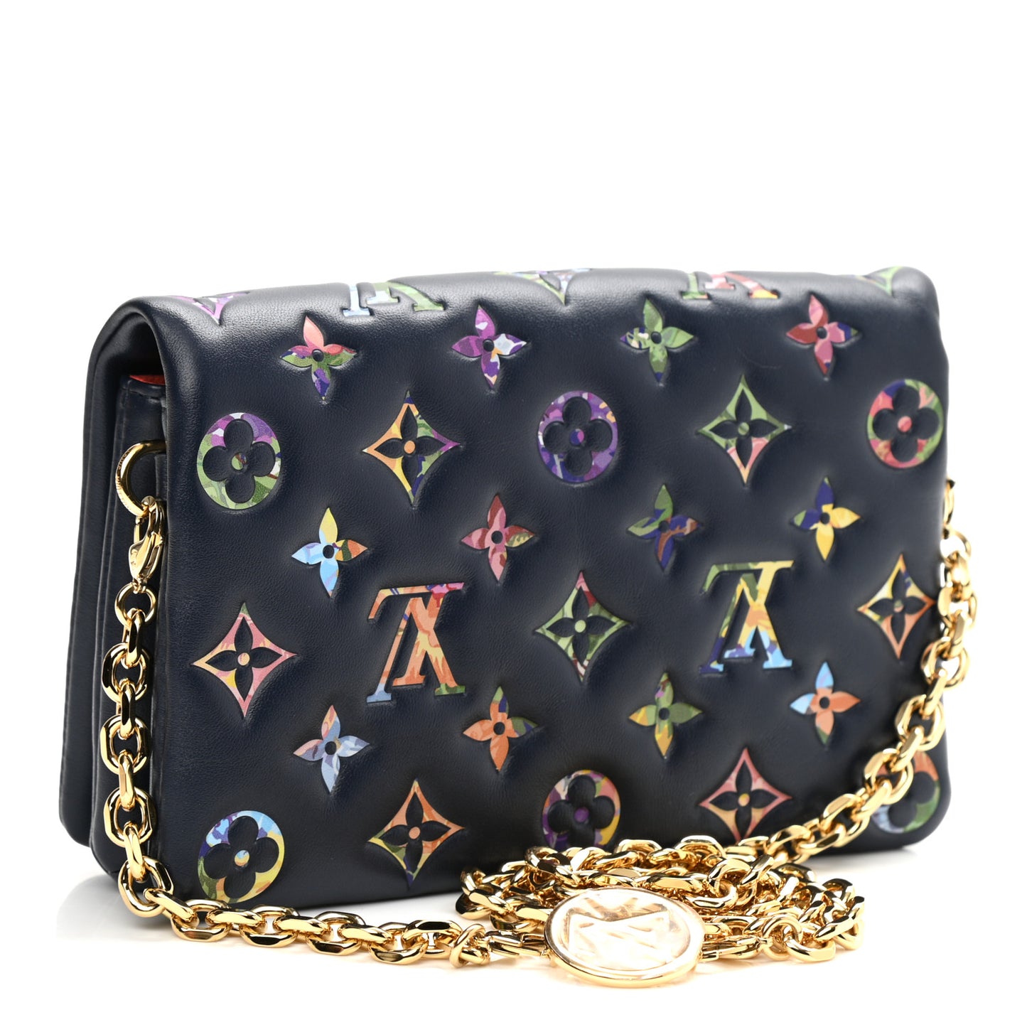 Lambskin Embossed Monogram LV Garden Pochette Coussin Navy